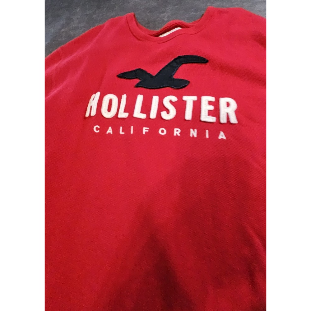 Hollister Mens Applique Logo Sweatshirt Red Crew Neck Pullover XL 322F2255